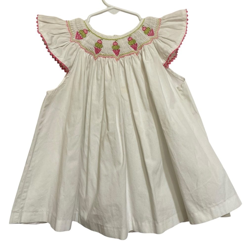 Orient Expressed Inc White Smocked Cotton Dress with Ice Cream Cone Detail Sz 3